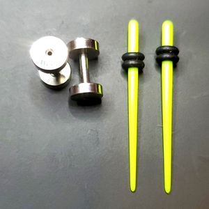 Lime green Tapers and stainless plugs 2 pair body piercing 1.6mm = 14 gauge